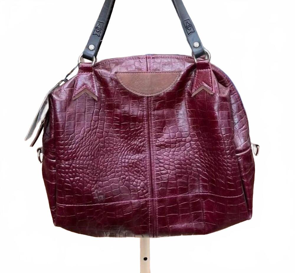 NEW ALEXIS DRAKE women's eliza satchel shoulder tote in plum croc